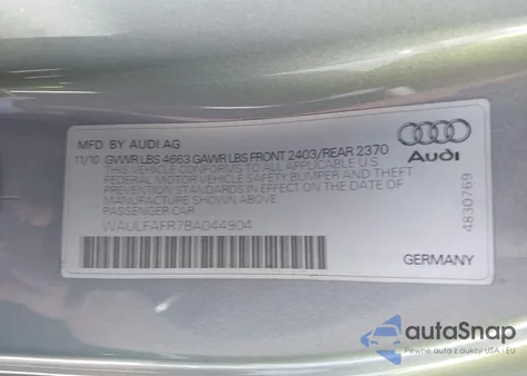2011 Audi A5 2.0T Premium z USA, uszkodzony, nr VIN WAULFAFR7BA044904